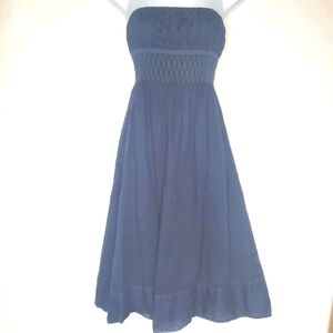 J. Crew 0 Smocked Dress Strapless Navy